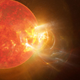 Artist’s conception of the violet flare on Proxima Centauri.